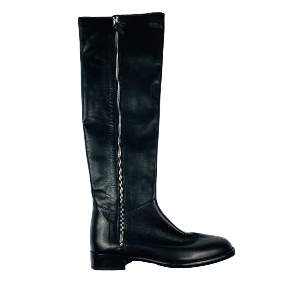 Ann Mashburn Black Leather Double Zip Knee High Boots Vero Cuoio Vibram 37 6.5